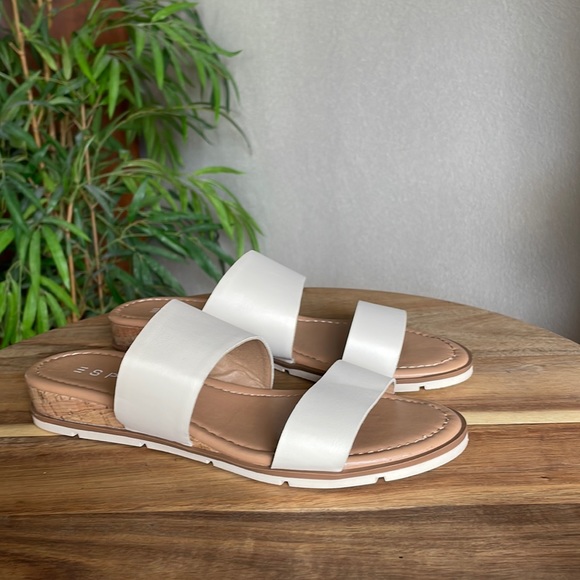 Esprit Shoes - Esprit Sandals Women’s 8 White Tan Cork Slides Wedge Slip-Ons Summer White Sole